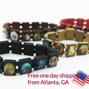 Wooden Religious beaded Bracelet Adjustable Flexible, multicolor Waterproof