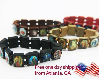 Wooden Religious beaded Bracelet Adjustable Flexible, multicolor Waterproof