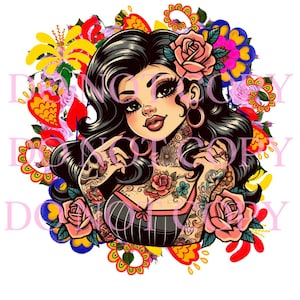 PNG, Chicana Floral, Tattoo Hispanic , Chola Style, ,Latina girl ,