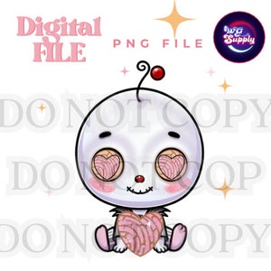 May include: A digital PNG file featuring a cartoon character with a white head, heart-shaped eyes, and a heart-shaped chest. The character has a red nose and a black antenna with a red ball on top. The words "Digital File" and "PNG File" are also visible.