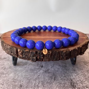 Royal Blue Beaded Dog Necklace: Chunky Acrylic Beads, Slip-on Style