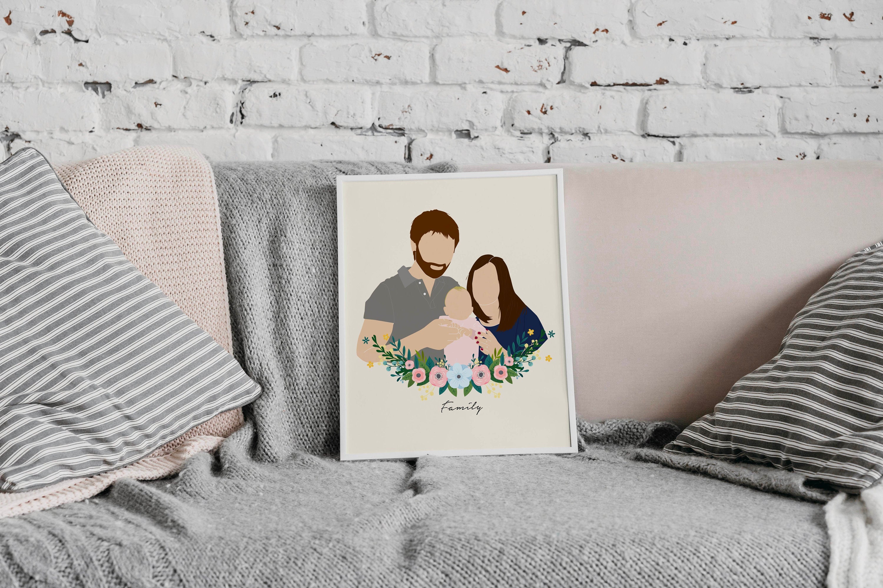 Famille Illustration Minimaliste sur Photo Cadeaux Noël Fête Des Pères Fêtes Mères Cadre Personnalis