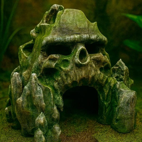 AQ22 - Skull Cave Aquarium Decor Unpainted 3D Printed Rock Hideout Fish Shrimp Shelter Natural Tank Ornament Fantasy Cave Decoration