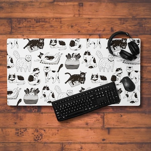 DM04 - Crazy Cats | Sizes up to 36in  x 18in | Gift for Gamer, Gift for Streamer, Custom Desk Mat, Desk Accessories, XXL Desk Mat