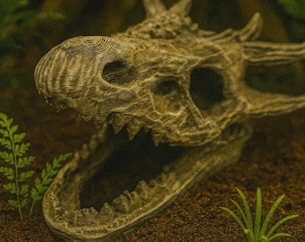 AQ18 - Dinosaur Skull Aquarium Hide Unpainted 3D Printed Fossil Cave Fish Tank Decor Fantasy Skull Betta Shrimp Reptile Ornament