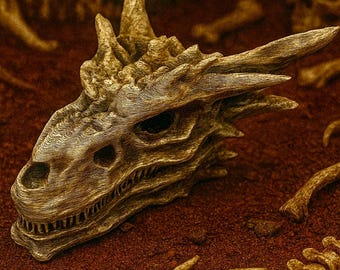 AQ08 - Dragon Skull Aquarium Decor PETG Fish Tank Cave Ornament Fantasy Reptile Hideout DnD Themed Aquascape 3D Printed Safe Decoration