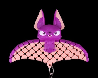 Cute Articulated Bat Keychain – 3D Printed Bag Charm, Wiggly Fidget Toy, Adorable Gift for Bat Lovers, Kawaii Accessory