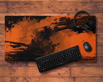 DM83 - Black Orange Chaos | Sizes up to 36in x 18in | Gift for Gamer, Gift for Streamer, Custom Desk Mat, Desk Accessories, XXL Desk Mat