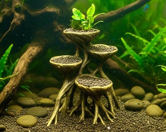 AQ01 - 3D Printed Mangrove Root Planter Tower for Aquariums Terrariums Shrimp Tanks Natural Multi Tier Plant Holder Unpainted Aquarium Decor