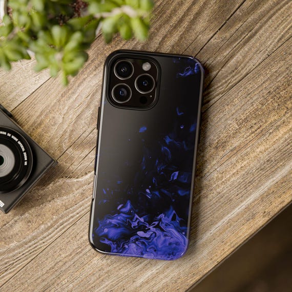 PC34 Abstract Black and Blue Phone Case, Purple Liquid Tough