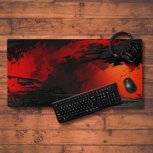 DM83 - Black Red Chaos | Sizes up to 36in x 18in | Gift for Gamer, Gift for Streamer, Custom Desk Mat, Desk Accessories, XXL Desk Mat