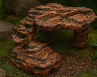 AQ21 - Layered Canyon Rock Aquarium Platform Unpainted 3D Printed Fish Hide Reptile Basking Shelf Desert Stone Ledge Decor for Terrariums
