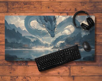 DM30 - Green Dragon | Sizes up to 36in x 18in | Gift for Gamer, Gift for Streamer, Custom Desk Mat, Desk Accessories, XXL Desk Mat