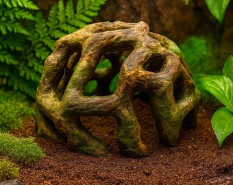 AQ19 - Hollow Wood Sphere Aquarium Decor PETG Fish Tank Ornament Root Style Ball Reptile Hideout Aquascape 3D Printed Natural Look