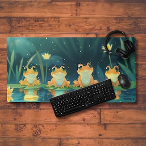 DM134 - Cute Frogs on Lilypads | Sizes up to 36in x 18in | Gift for Gamer, Gift for Streamer, Frog Desk Mat, Desk Accessories, XXL Desk Mat