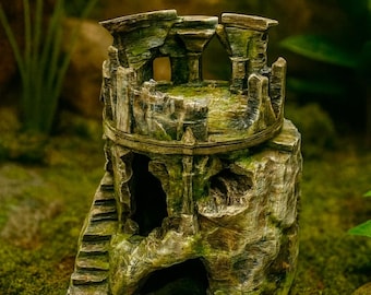 AQ15 - Ancient Tower Aquarium Decor Unpainted 3D Printed Fish Hide Shrimp Shelter Ruins Cave Aquascape Stone Tank Ornament Castle Design