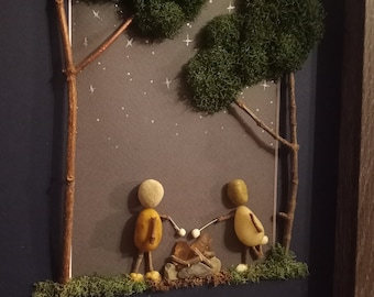 Framed Pebble Art - Roasting Marshmallows