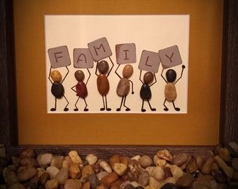 Framed Pebble Art - Pebble People FAMILY