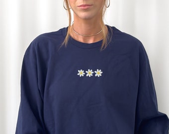 Embroidered Daisy Long Sleeve Shirt: Wildflower Cotton T-Shirt