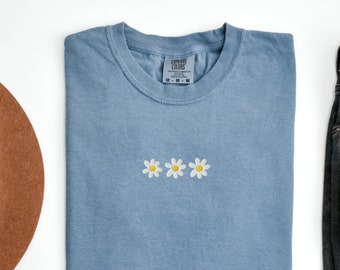 Embroidered Daisy Comfort Colors Shirt: Wildflower Botanical Tee