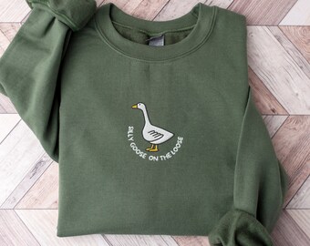 Embroidered Silly Goose Sweatshirt: Funny Duck Crewneck