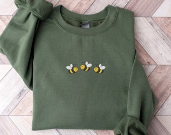 Embroidered Bee Sweatshirt Bee Themed Gifts Bee Sweater Embroidered Crewneck Bee Sweater