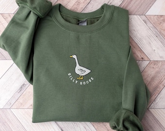 Silly Goose Embroidered Sweatshirt - Animal Crewneck Pullover