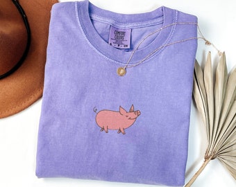 Embroidered Pig Shirt: Comfort Colors Tee, Farm Animal Gift