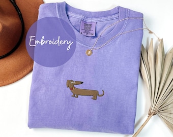 Dachshund Embroidered Shirt Comfort Colors Shirt Doxie Tshirt Dog Shirt Dog Mom Gift for Her Hot Dog Shirt Dachshund Gift Dog Walker Shirt