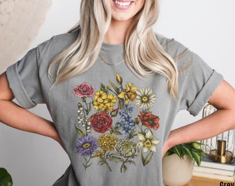 Cottagecore Wildflower Comfort Colors Shirt: Vintage Floral Tee