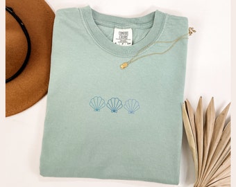 Embroidered Sea Shell Shirt Comfort Colors Beach T-Shirt Ocean Shirt Summer Tee for Vacation Shirt Sea Shell Lover Gift Beachy Vibes