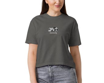 Embroidered Cow Comfort Colors Shirt: Funny Farm Animal Moody Boxy Tee Crop Top