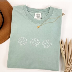 Embroidered Sea Shell Comfort Colors Shirt: Beachy Summer Tee