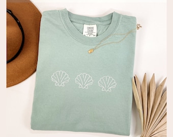 Embroidered Sea Shell Comfort Colors Shirt: Beachy Summer Tee