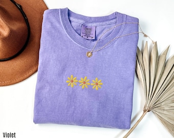 Embroidered Daisy Comfort Colors Shirt: Botanical Flower Tee