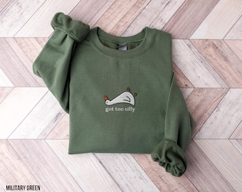 Embroidered Silly Goose Crewneck Sweatshirt: Funny Gift