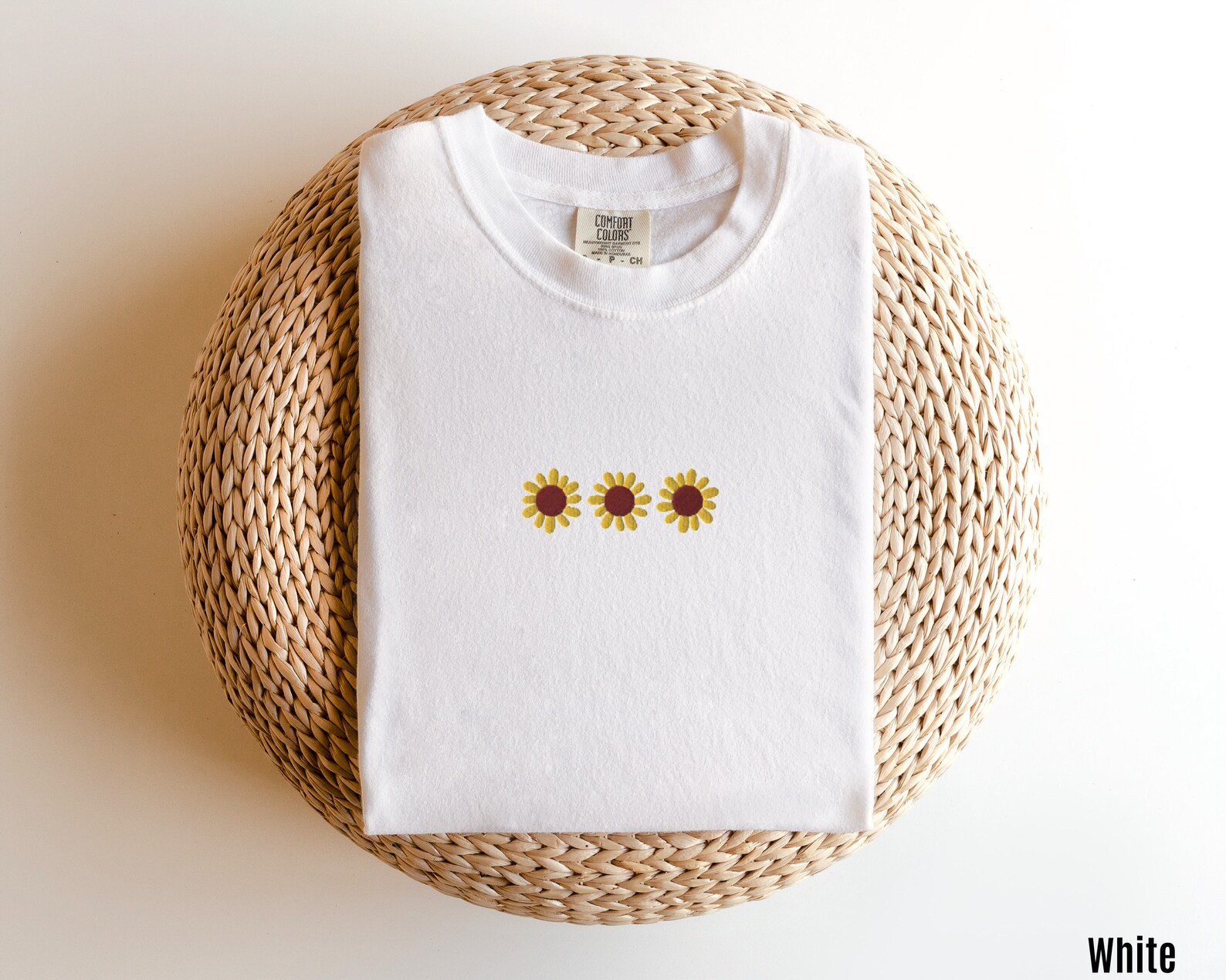 White Sunflower Embroidered Top