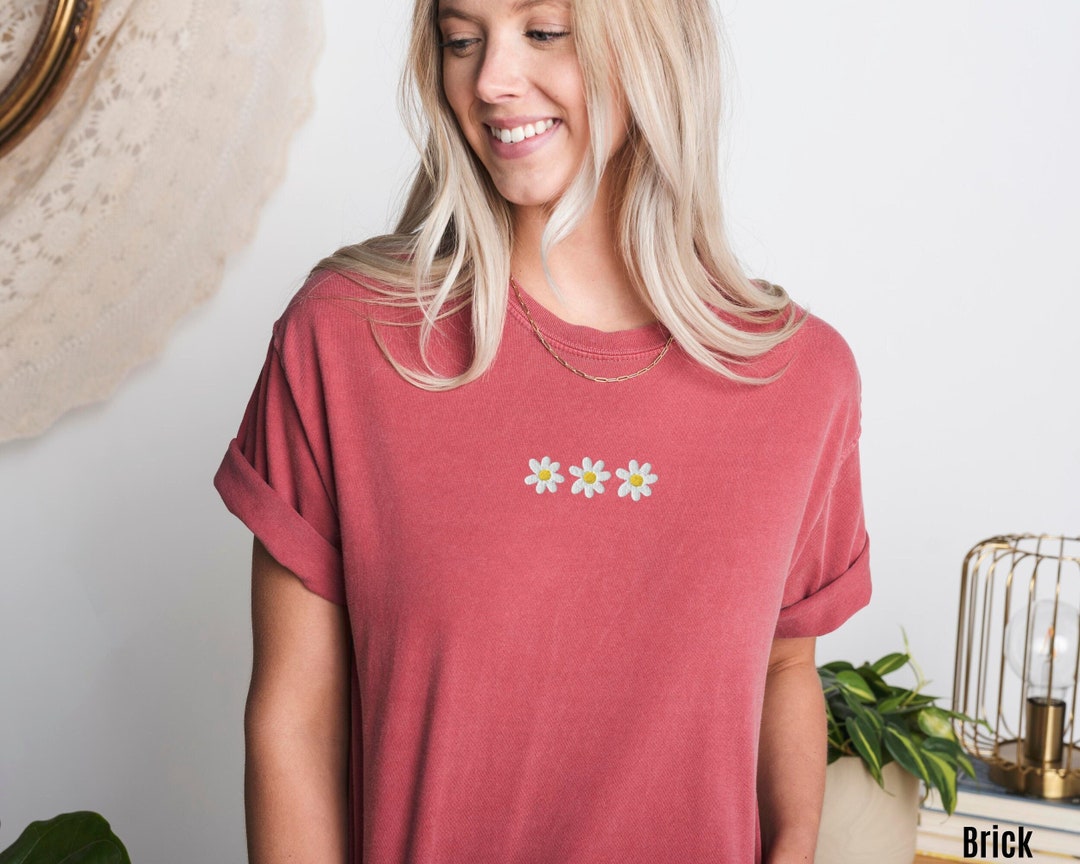 Embroidered Daisy Shirt Comfort Colors Shirt Embroidered Shirt ...