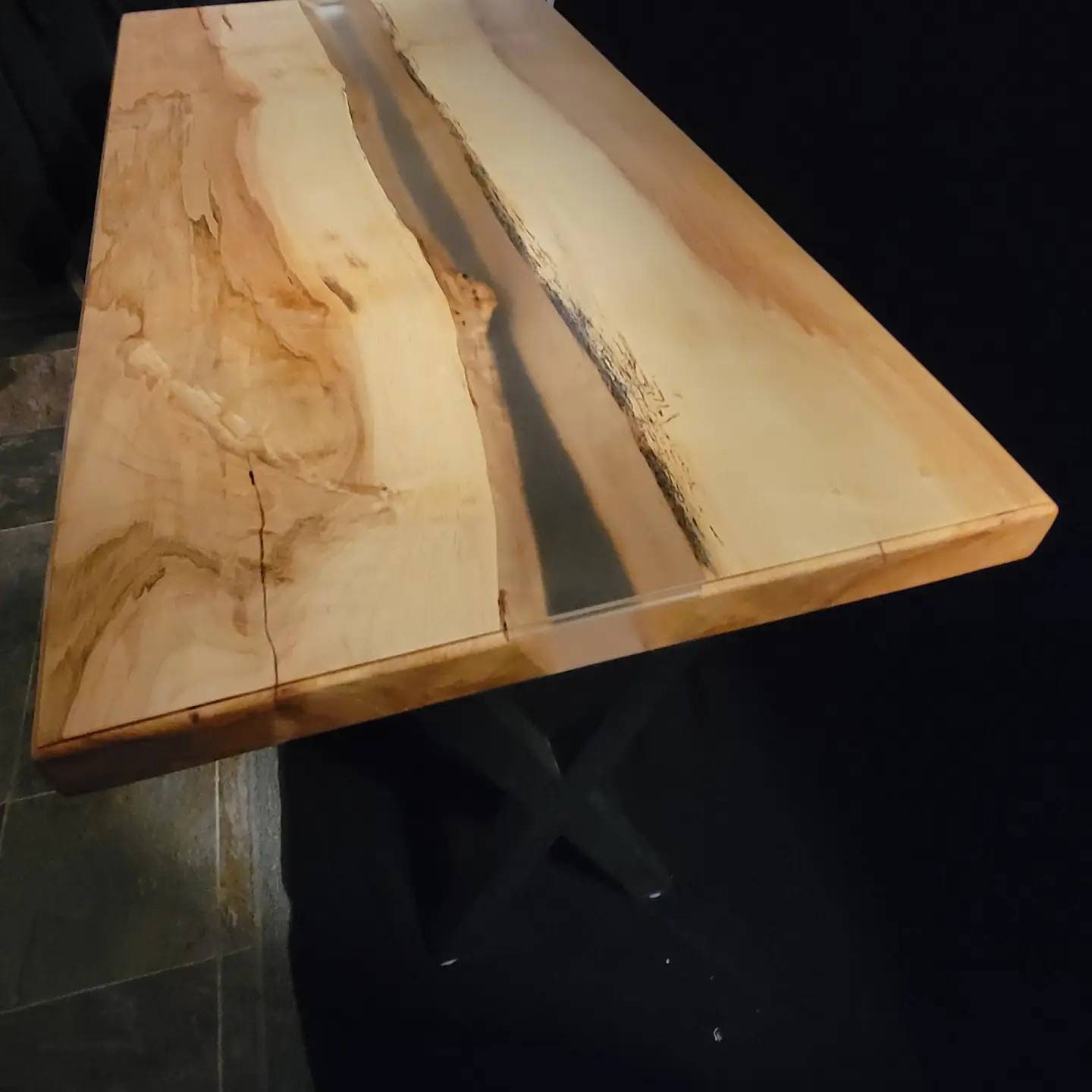 Custom Order Natural Walnut White Epoxy Table live Edge River