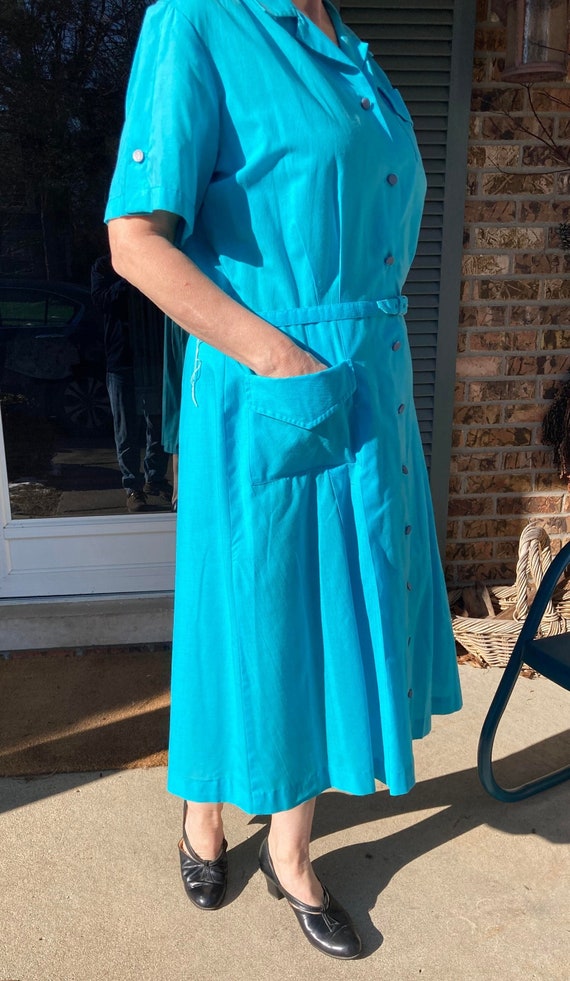 1940s Bright blue cotton "Activi-Tee" day dress