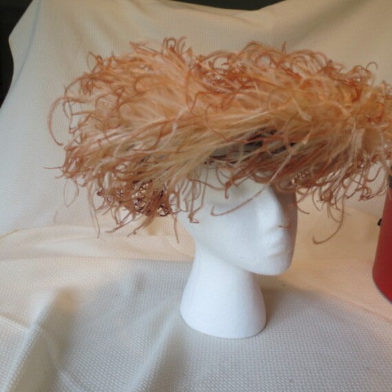 Feather boa and brown felt ladies hat 1940s vinta… - image 1