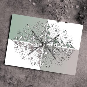 Carte de Noël avec mandala, arbre et feu d'artifice, carte de vœux unique pour les fêtes de fin d'année - lot de 10