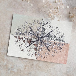 Christmas Card with Mandala Card with Drawing of Tree and Fireworks for New Year Holliday Season Unique Greeting Card - pack of 10