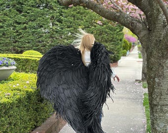 Zwarte engelenvleugels: extra groot gevederd kostuum voor cosplay (vleugels van polyethyleenschuim)