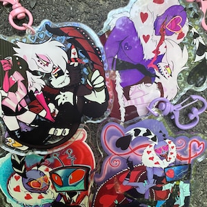 Hazbin Hotel Ship Fanart Keychain - Huskerdust, VoxVal, ValAngel