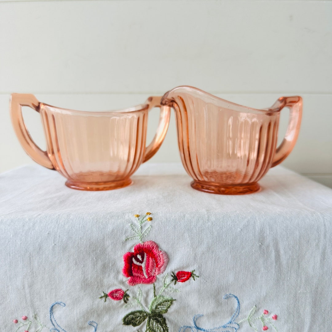 Pink Depression Glass Creamer And Sugar