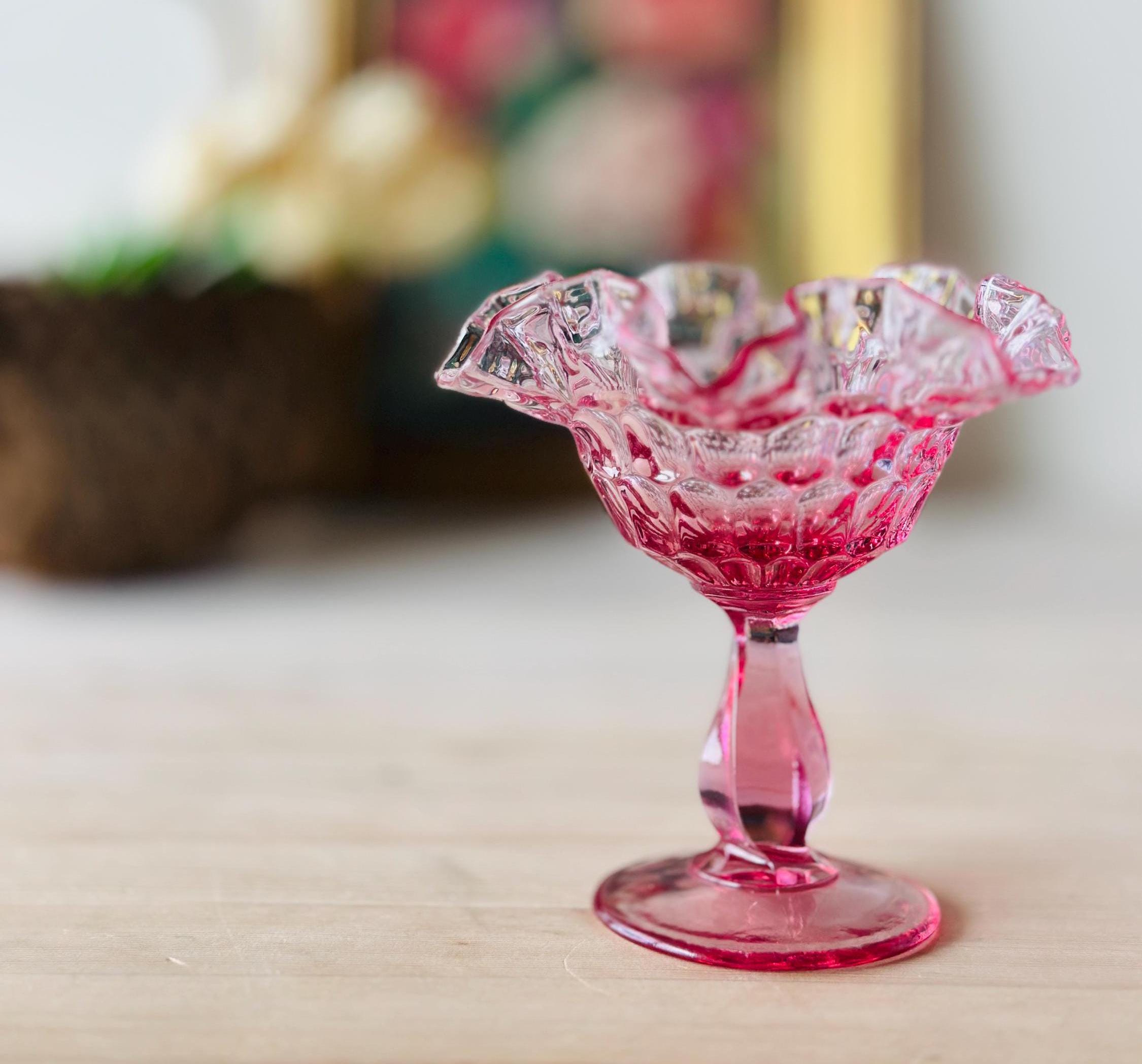 ビンテージ ピンク　ガラスボウル ダブルフリル フェントン Fenton Pink Ruffle - Etsy