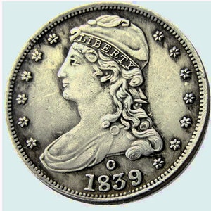 1839 - O EX FINE Full Liberty Seated  Half Dollar Tribute Token Reproduction