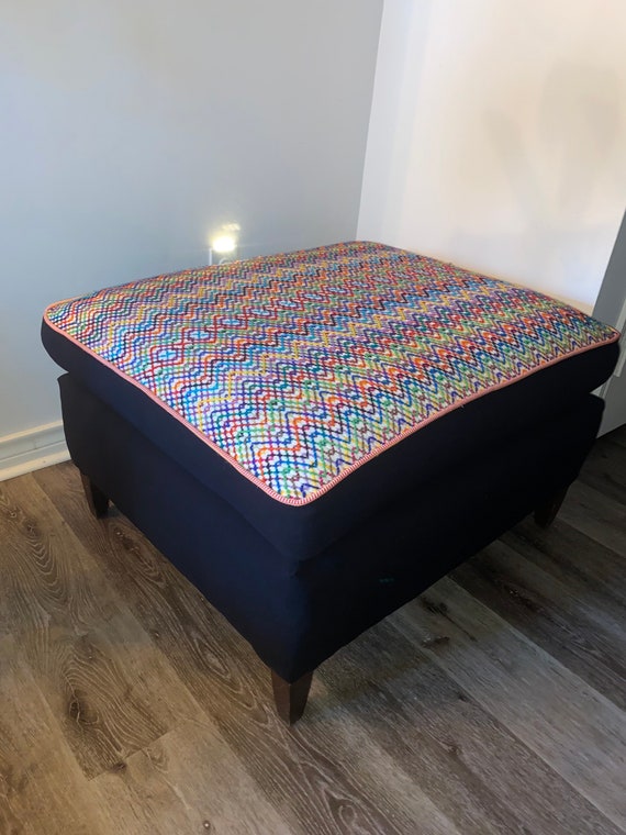 Ottoman black and Multicolored MEXICAN textile rectangle OTTOMAN