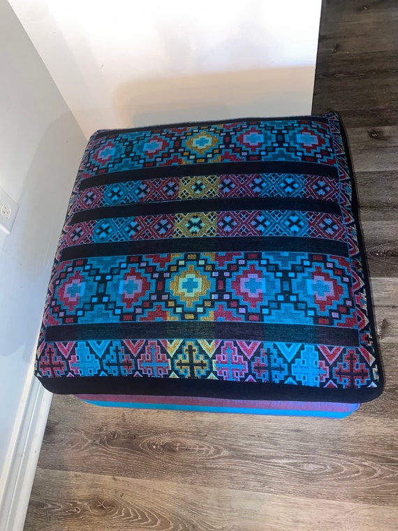 Ottoman Upcycled Blue/Black  multicolored